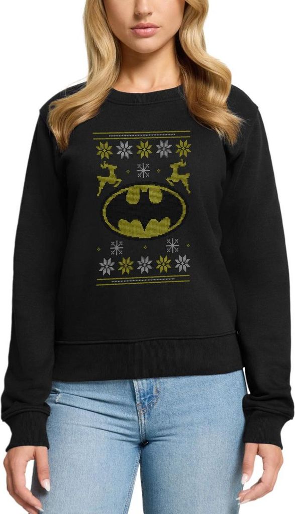 Spreadshirt Justice League Batman Logo Ugly Christmas Damen Premium Pullover, 3XL, Schwarz
