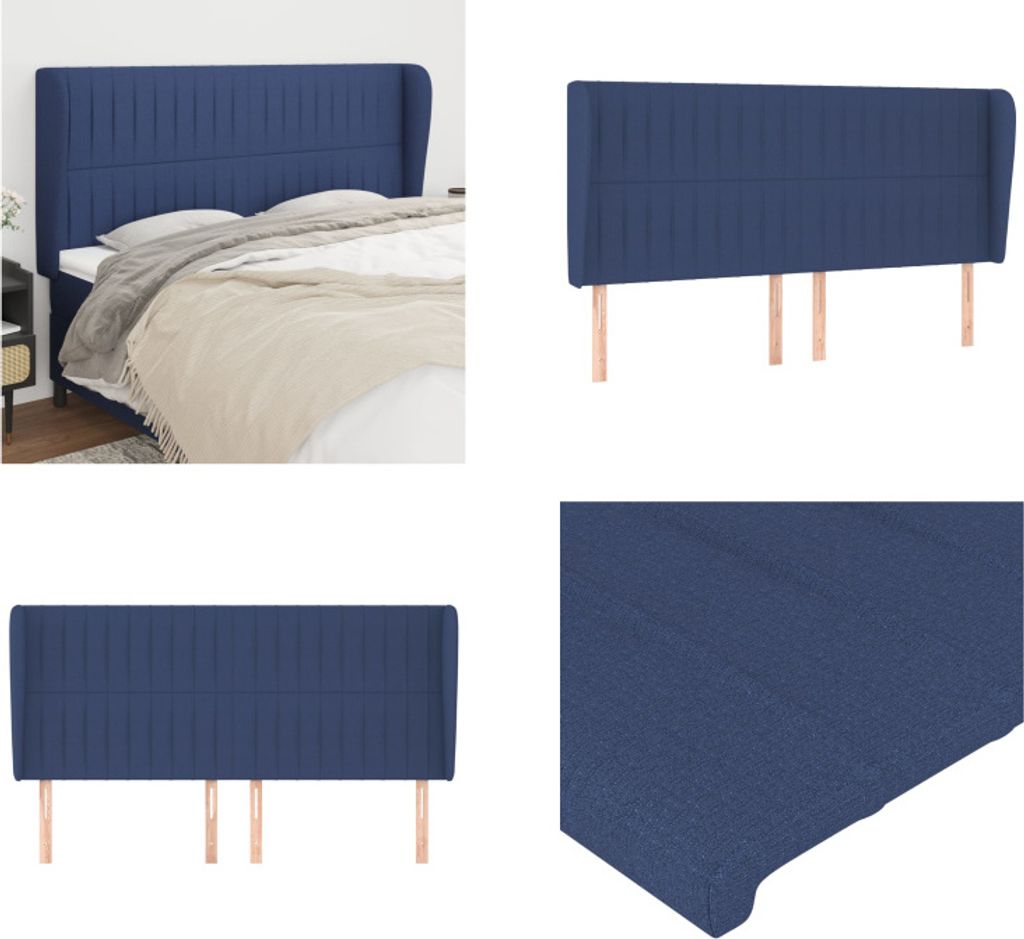 vidaXL Kopfteil mit Ohren Blau 183x23x118/128 cm Stoff - Kopfteil - Kopfteile - Bett-Kopfteil - Bettkopfteil