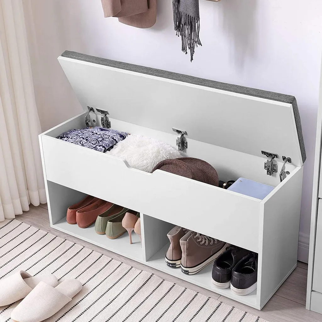 Banc à chaussures bois compact 2 compartiments ouverts Design Scandinave - 4
