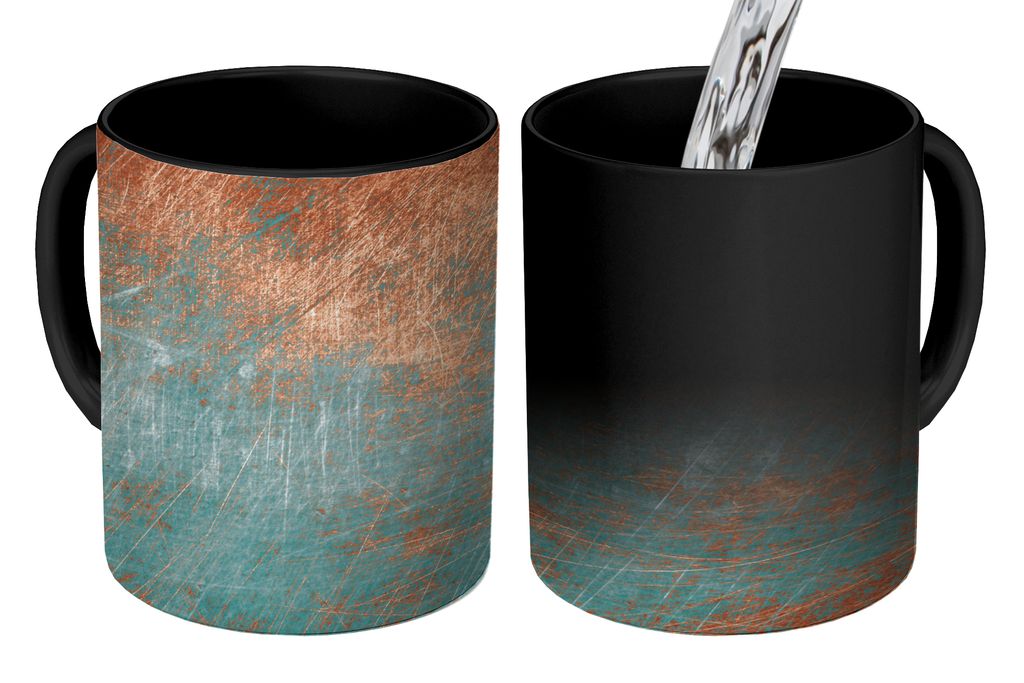 KitchenYeah Zauber Tasse Zaubertasse Magic Metall - Rost - Bronze - Blau - Abstrakt - Struktur 350 ml Farbwechsel Becher Geschenk Geschenkidee - ...