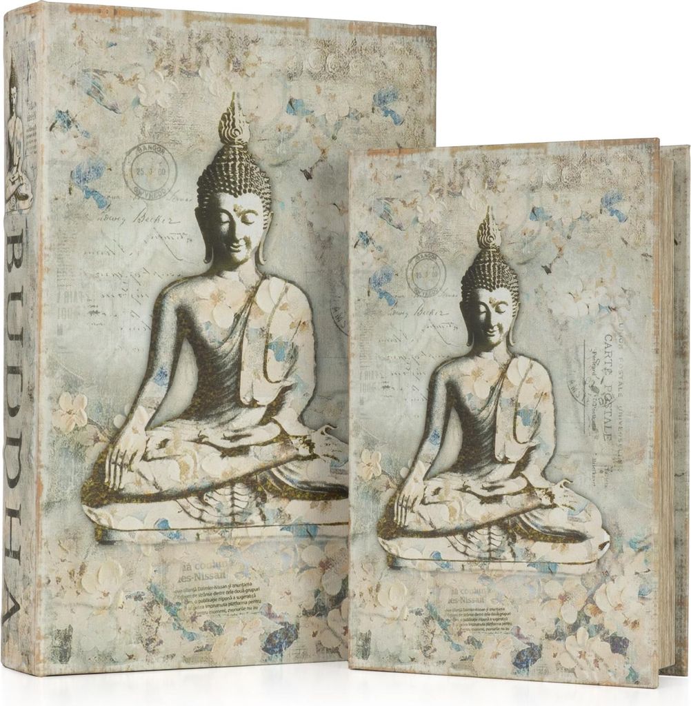 Buchhüllen Set Buddha - 2-teiliges Geheimversteck im Zen-Design - Deko Buchbox für Schmuck & Dokumente - Versteckte Aufbewahrungsbox 33,2x22x7cm ...