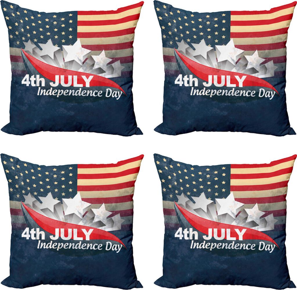 ABAKUHAUS 4. Juli Kissenbezug Set (4 Stück), Streifen patriotischer Entwurf, Moderner Doppelseitiger Digitaldruck, 45 cm x 45 cm, Mehrfarbig