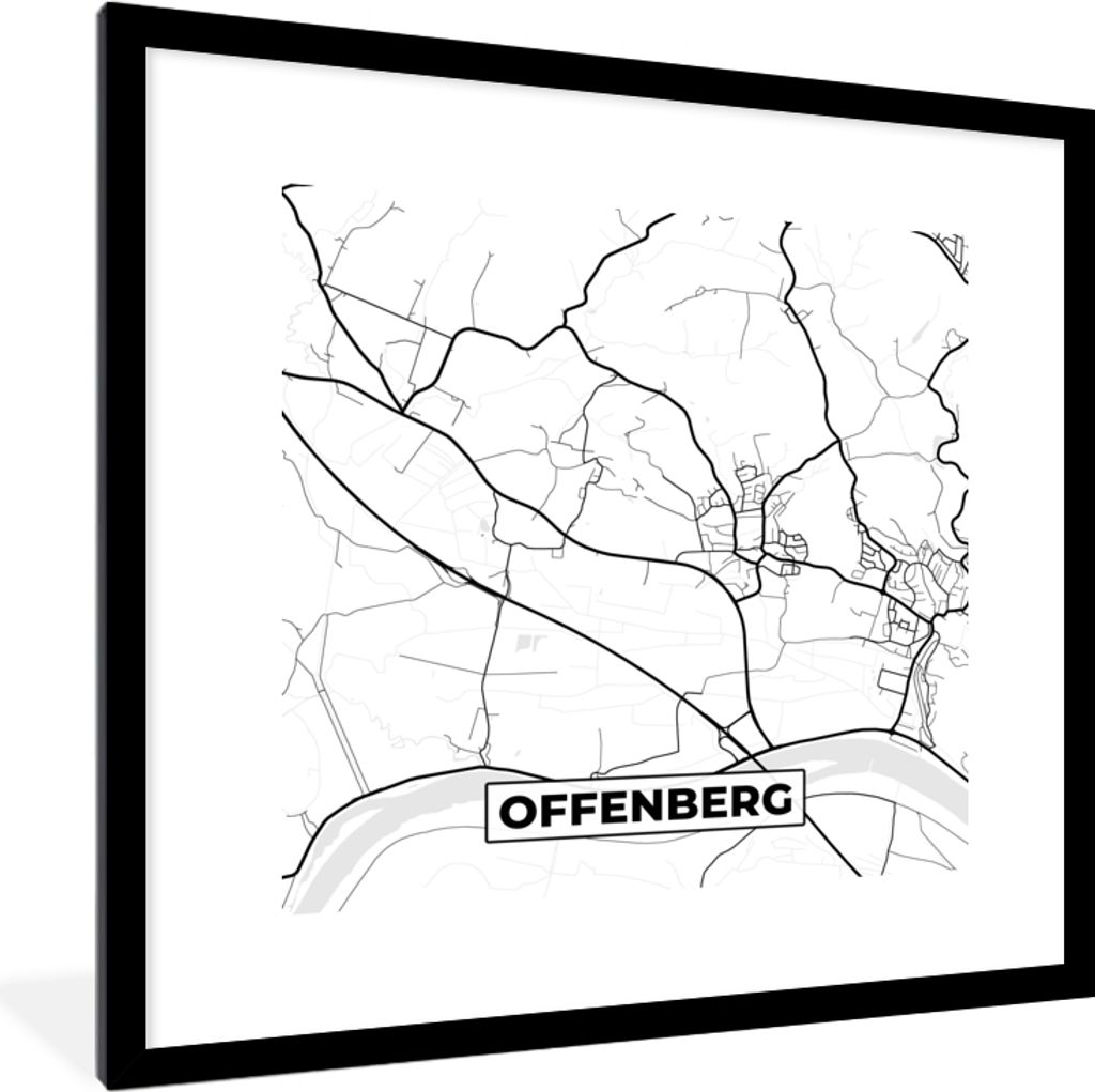 MuchoWow Gerahmtes Poster Karte - Offenberg - Karte - Stadtplan 40x40 cm - Poster mit Schwarzem Bilderrahmen Wandposter Rahmen Foto Bilder - Post...
