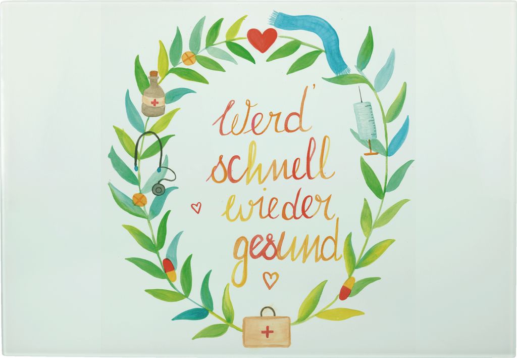Mr. & Mrs. Panda Schneidebrett Werde gesund - Geschenk, Dekoration, Großes, Krankenhaus, Genesung Spruch, Gute Besserung, Gesundheit, Glas-Schneid...