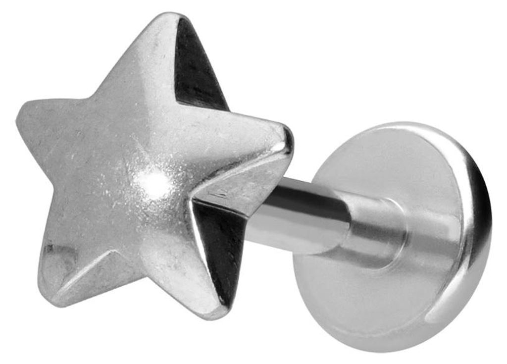 Ohrpiercing, Nasenpiercing Titan Labret mit Innengewinde STERN Silber Stablänge: 6mm | Stabstärke: 1,2mm
