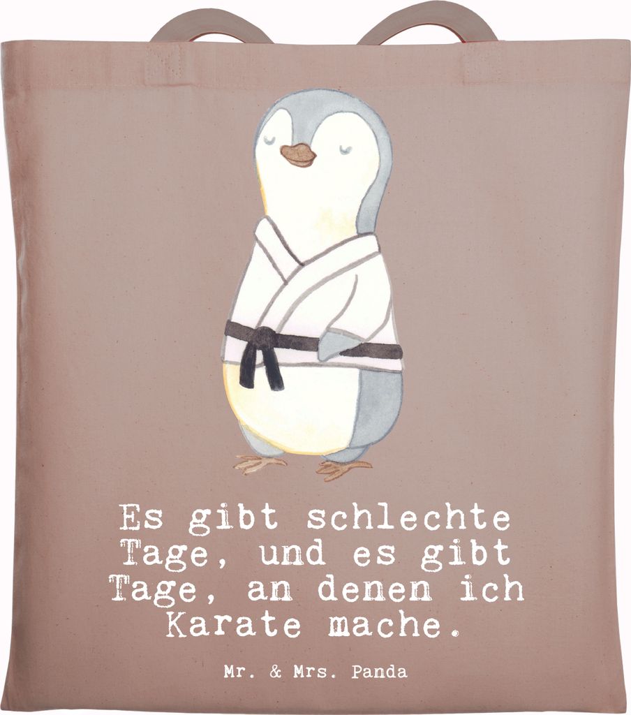 Mr. & Mrs. Panda Beutel Pinguin Karate - Braun Pastell - Geschenk, Kampfkunst, festivaltasche, Baumwolltasche, Schultasche, Selbstverteidigung, Ver...
