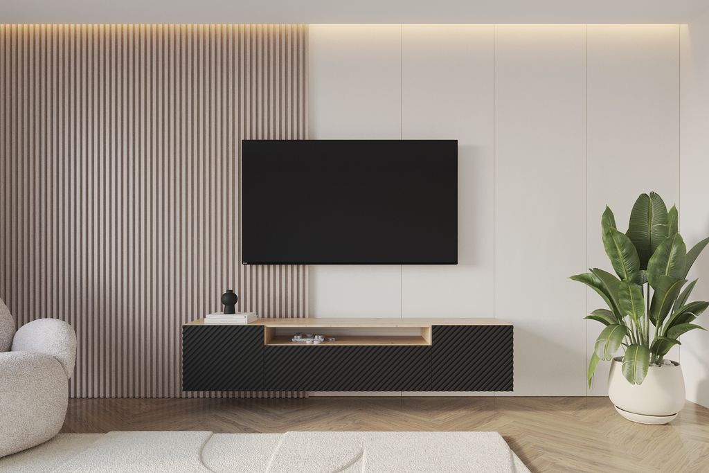 ALTDECOR TV-Schrank ZENO-W mit Gefrästen Fronten 200x40x41 Lowboard hängend, TV Möbel, TV Cabinet, Fernsehtisch, Fernsehschrank, TV Kommode, TV ...