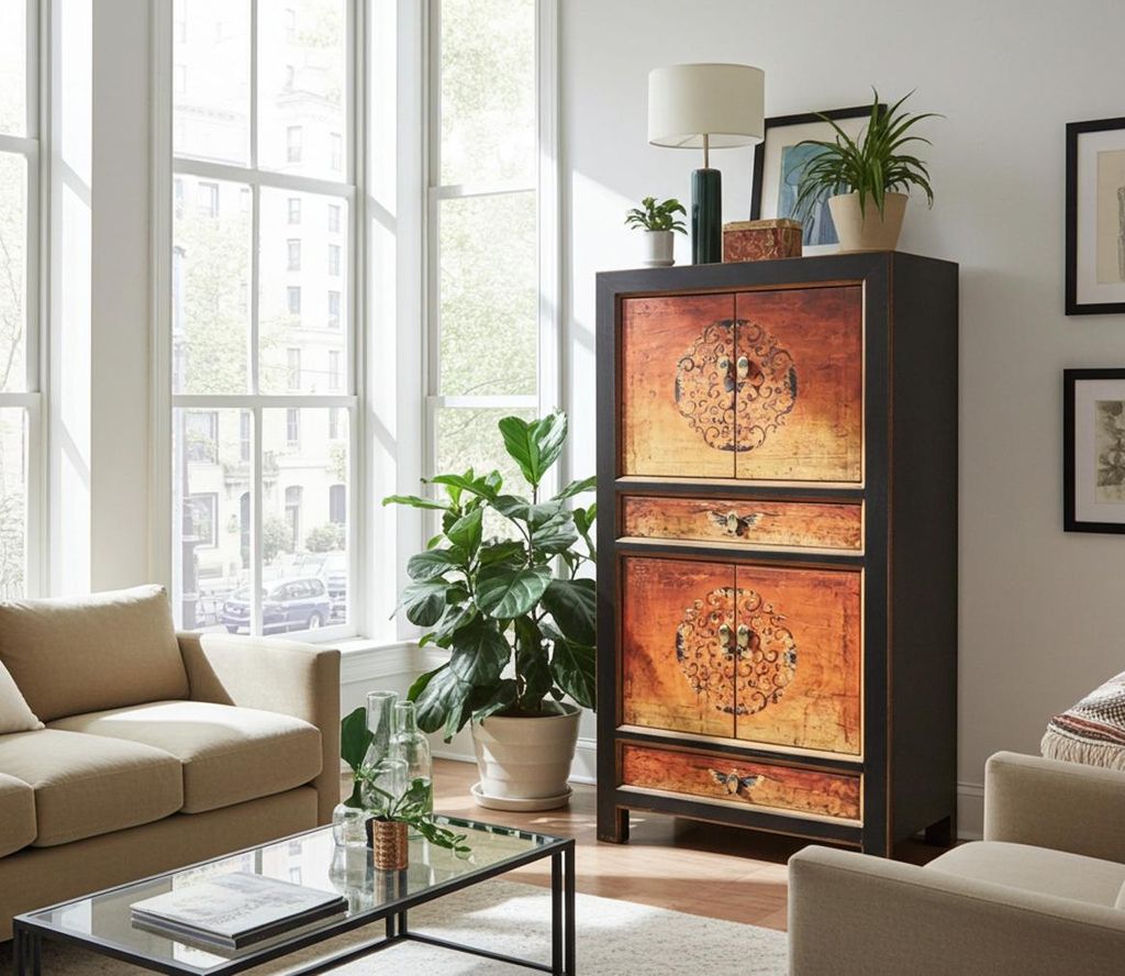 OPIUM OUTLET Vintage Schrank Hochzeitsschrank aus China, hohe Kommode Landhaus Antik-Stil Möbel asiatisch orientalisch chinesisch fernöstlich sha...
