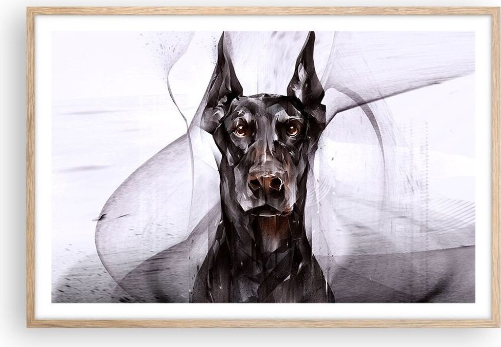 Gerahmtes Poster - Rahmen in heller Eiche - Hund Abstraktion - 91,5x61 cm - Wand Bild - Wanddeko - Wandbilder - Kunstposter - Wandposter - Bilderra...