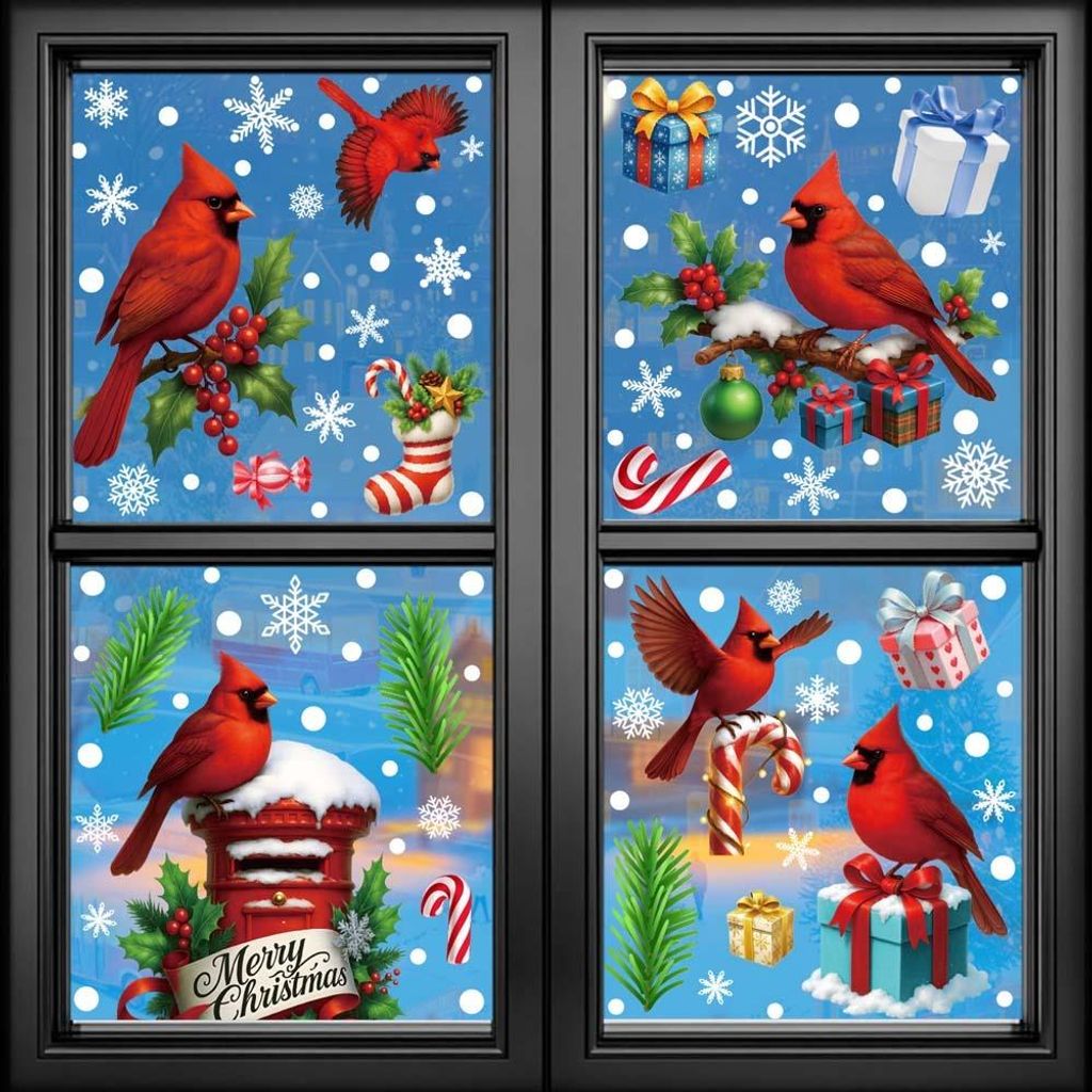 INF Weihnachtsdeko Aufkleber 4er Set - Kreative Süßigkeiten Vogel Fenstersticker