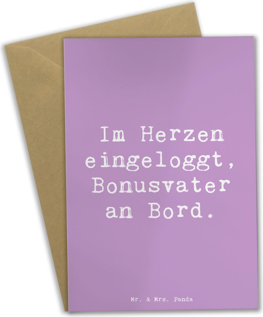 Mr. & Mrs. Panda Glückwunschkarte Spruch Bonusvater Herz - Lavendeltraum - Geschenk, Fürsorge, osterkarte, Herzensbande, Freund, weihnachtskarten...