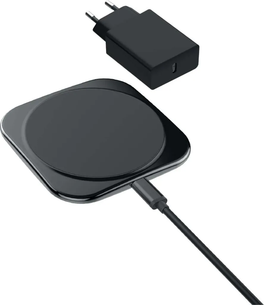 Station de charge induction 15W et chargeur secteur 20W en noir recyclé