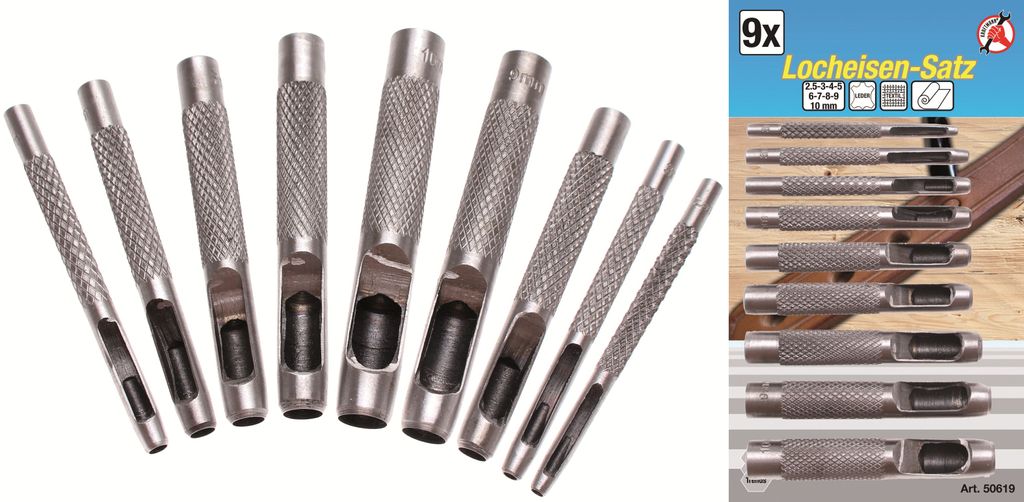 KRAFTMANN 50619 Locheisenset, 2,5 - 10mm, 9-tlg.