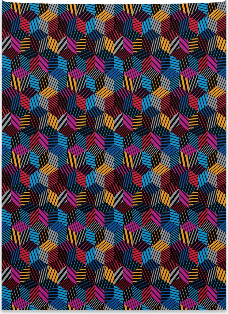 Abakuhaus Geometrisch Wandteppich, 3D-Würfel-Streifen-Stil aus Weiches Mikrofaser Stoff Kein Verblassen Klare Farben Waschbar, 110 x 150 cm, Mehrf...