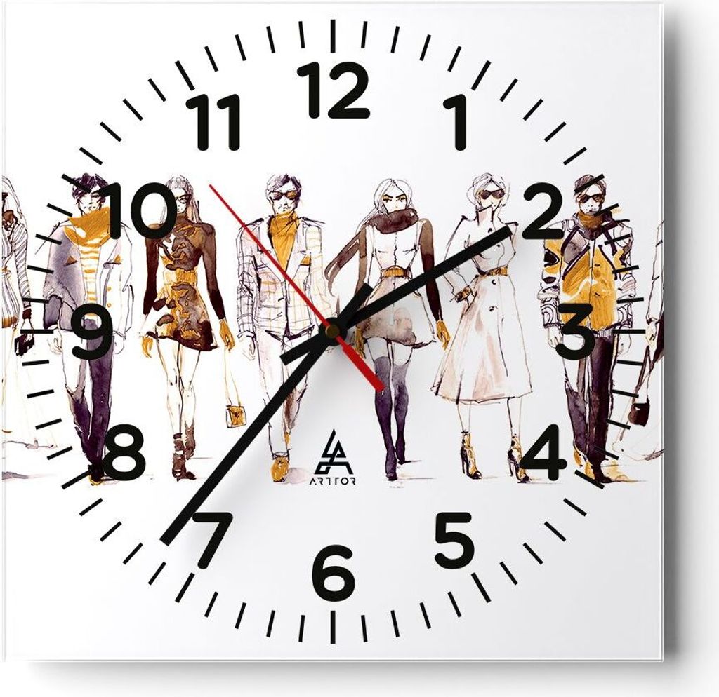 Wanduhr - Quadrat - Glasuhr - eleganc e Farbe weiblich Mannequins - 30x30cm - Schleichendes Uhrwerk - Lautlos - zum Aufhängen bereit - Dekoration ...