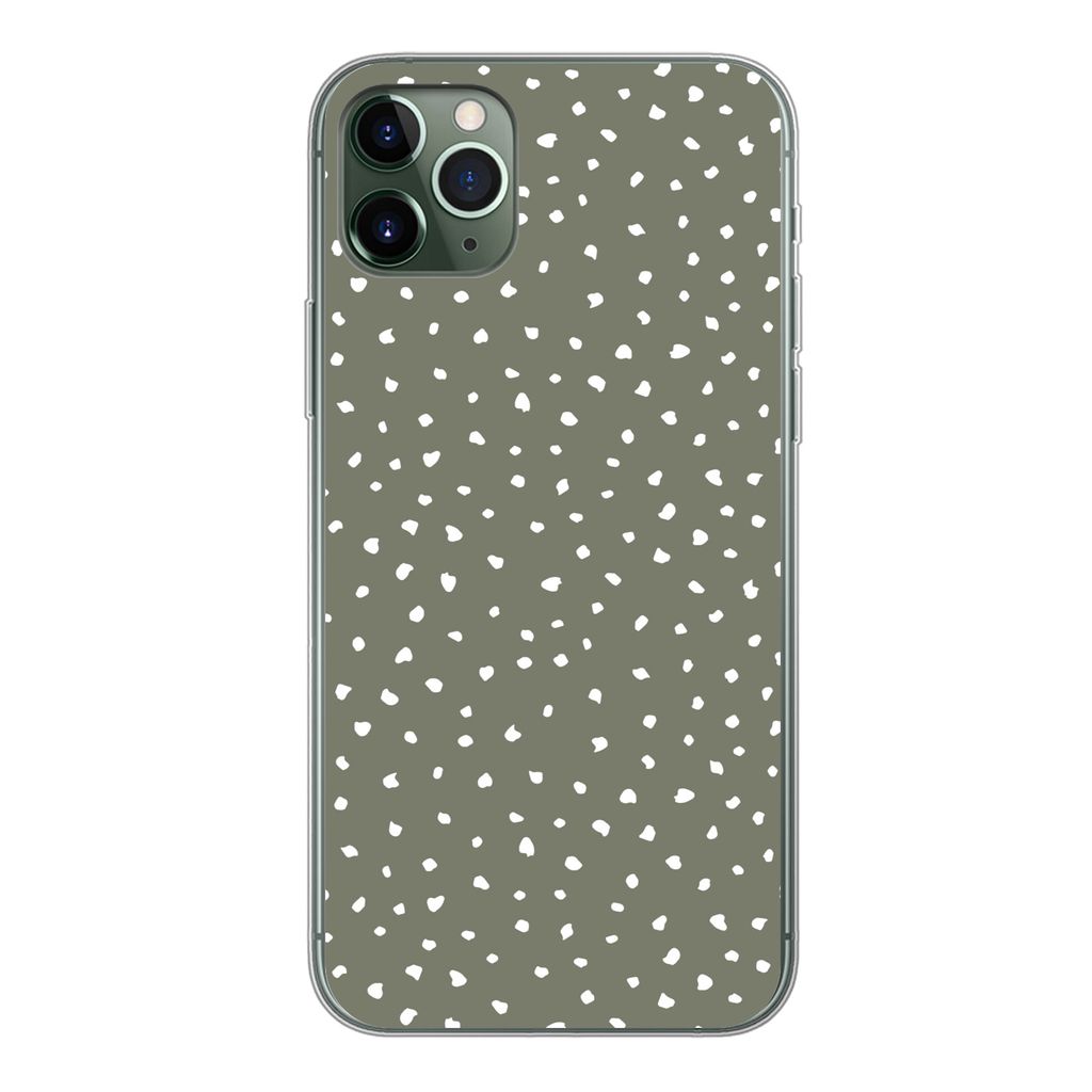 MuchoWow Handyhülle Schutzhülle Hülle für iPhone 11 Pro Max Polka dots - Grün - Weiß Silikon Softcase Handy Hülle - Schutz