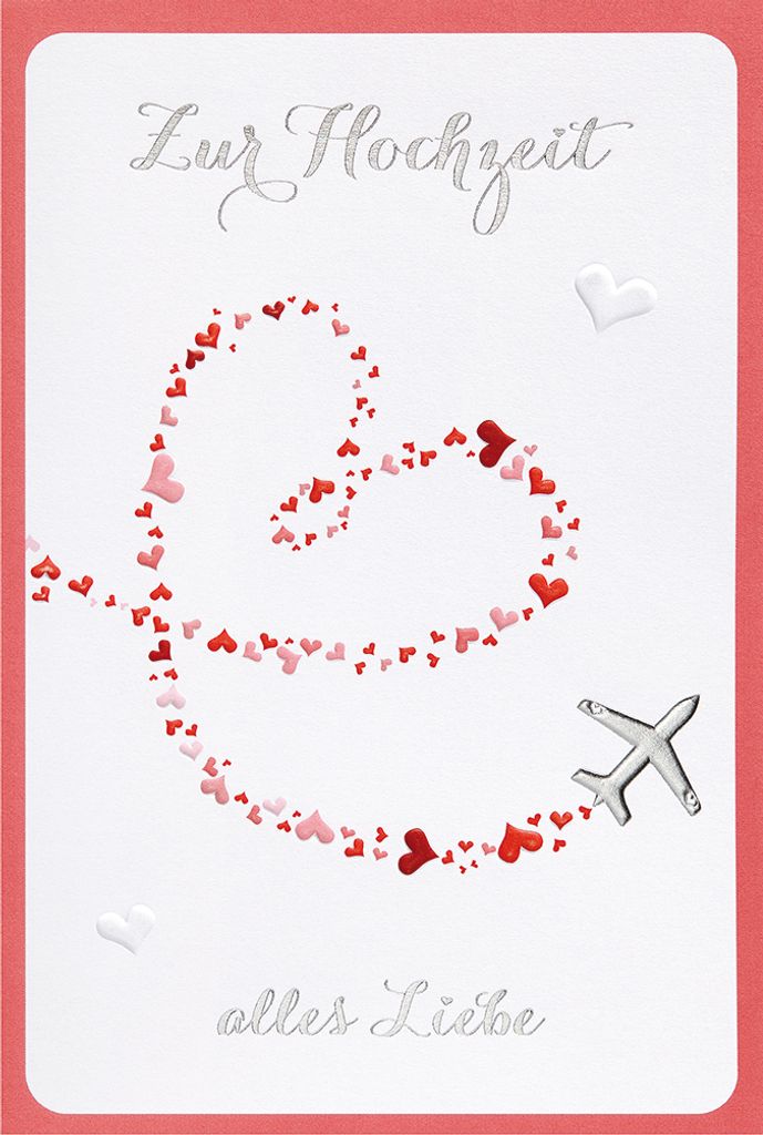 Hochzeit Karte mit Umschlag, unverpackt, Herzen Flugzeug Produktbild 