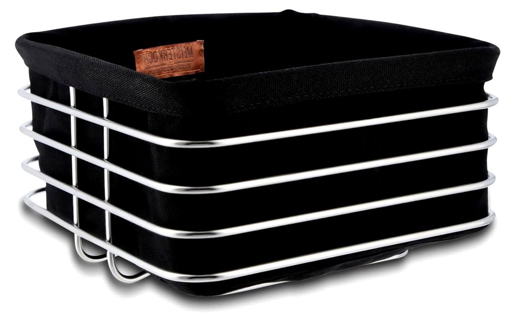Brotkorb aus Metall mit Stoffeinsatz, eckig 20x20 cm, Brötchenkorb aus Edelstahl, herausnehmbarer & waschbarer Stoffeinlage, moderner Frühstücks...