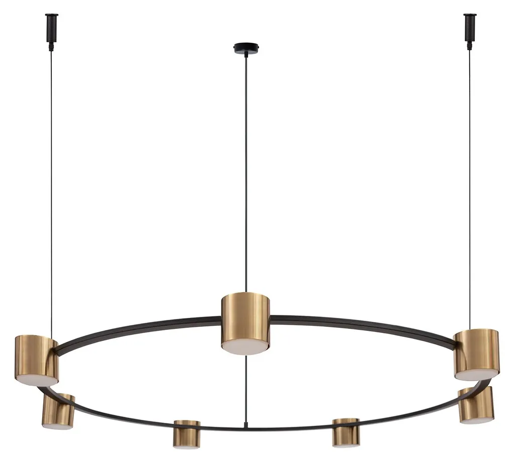 Grand Luminaire de Plafond Design KODO 7 Lumières Coloris Noir et Doré