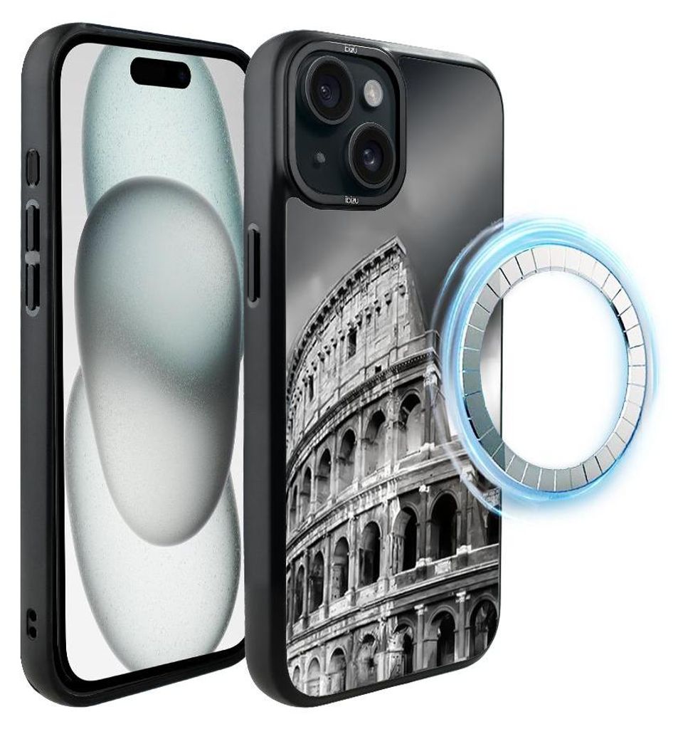 Schutzhülle für das iPhone 15 Plus, MagSafe-kompatibel, mattschwarze Seiten, Kolosseum
