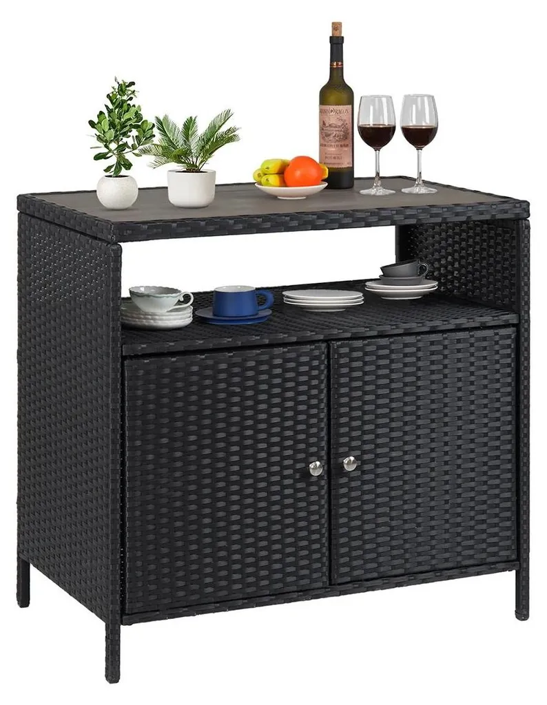 Buffet de jardin en polyrotin gris : fini le désordre sur votre terrasse