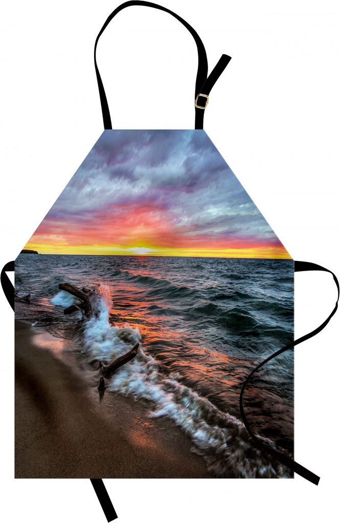 ABAKUHAUS Treibholz Kochschürze, Treibholz auf den Ufern des Sees stellte gegen das Sonnenuntergang-Horizont-Bild EIN, Farbfest Höhenverstellbar ...