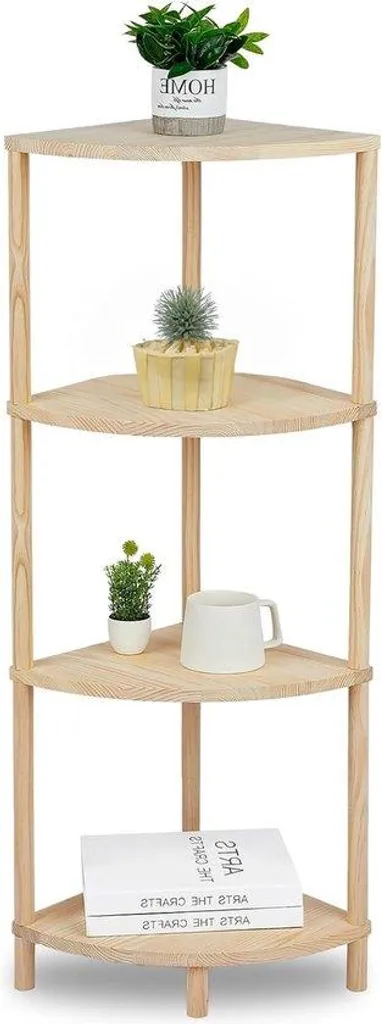 Étagère de rangement en bois naturel 315x315x1045 mm 4 niveaux pour salon