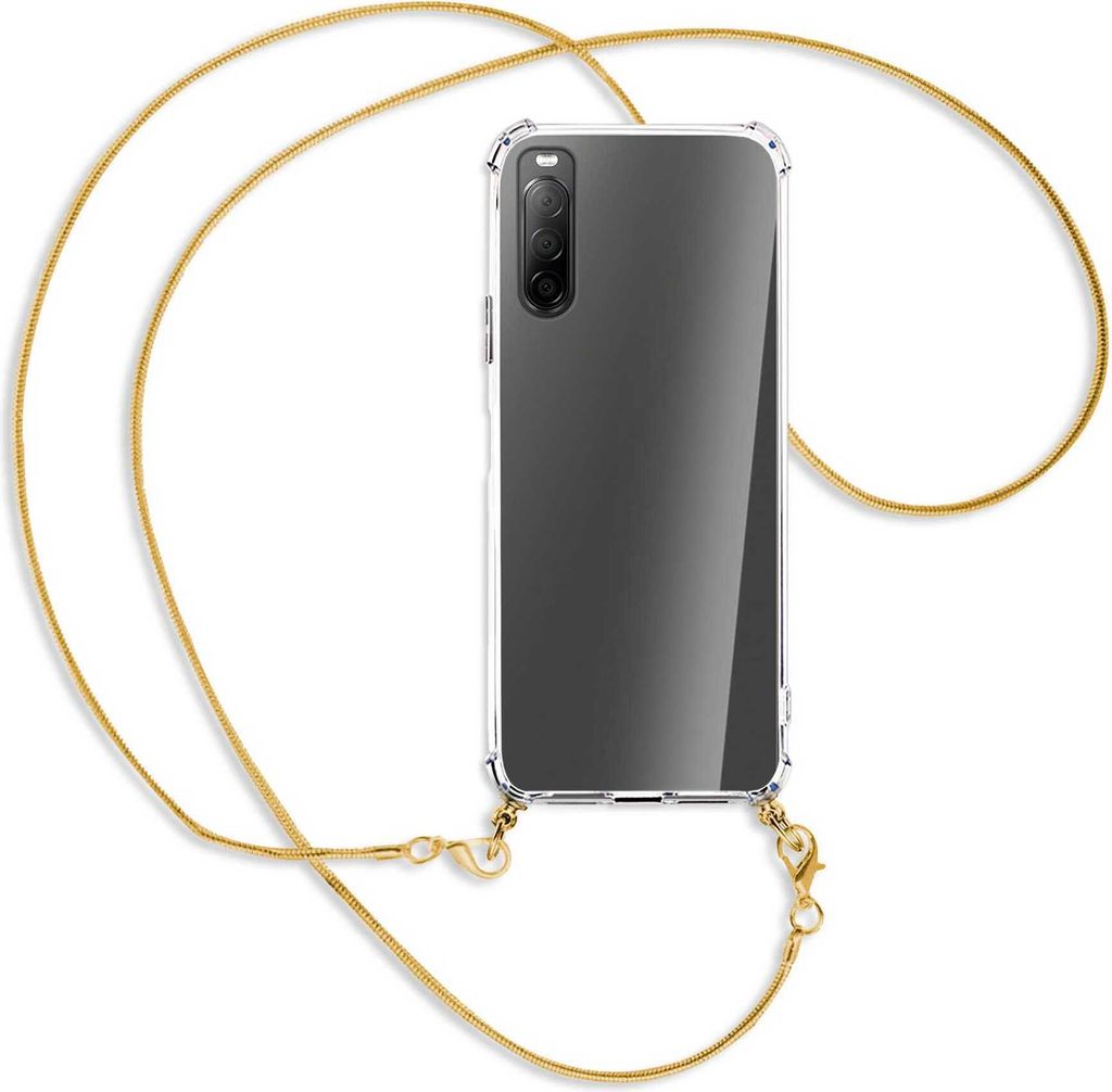 Handykette Backcover-Schutzhülle mit Band (Metall goldfarben) für Sony Xperia 10 II - goldfarbene Kette Snake
