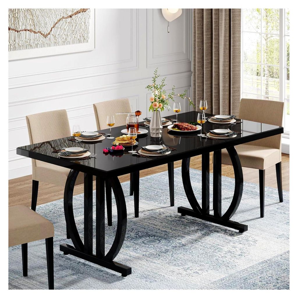 Esstisch für 4-6 Personen, 160 x 80 cm rechteckiger Küchentisch mit stabilem Metallrahmen, moderne industrielle Küchen- und Esszimmermöbel (Sch...