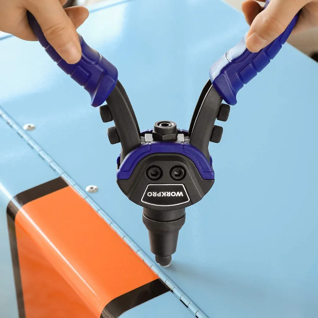 WORKPRO Pince à riveter 250mm, 5 embouts, 100 rivets - Rivetage solide