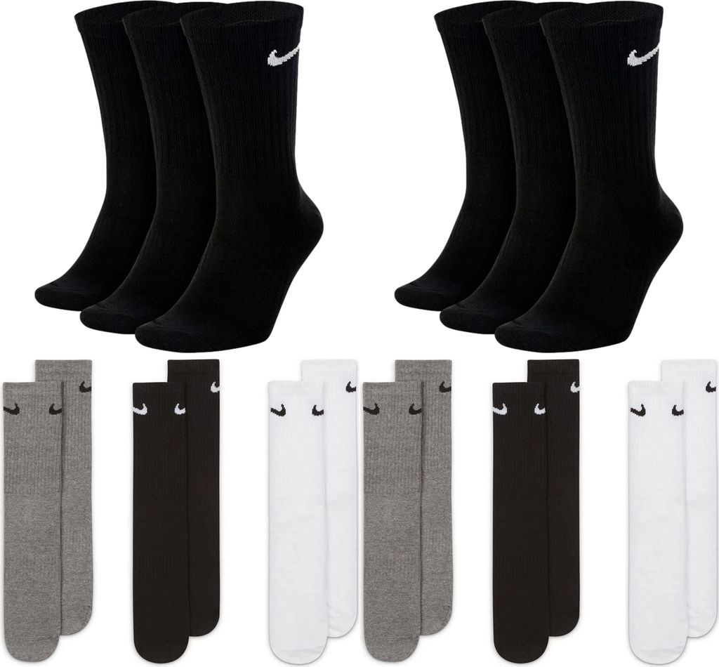 6 Paar Nike Everyday Lightweight Crew SX7676 Tennis Socke - Farbe: schwarz weiß/grau/schwarz - Größe: 46-50