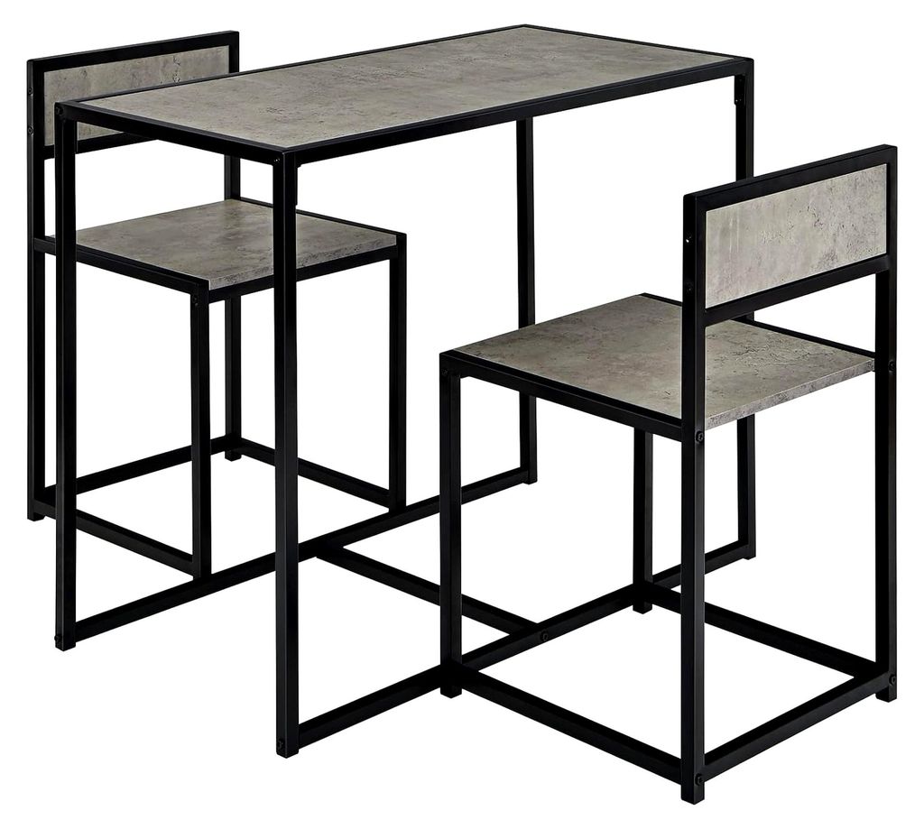 3-teiliges Bartisch Set, Essgruppe mit 2 Stühlen, kleiner Küchentisch für 2 Personen, Bistrotisch Set für Esszimmer, Küchenbar Sitzgruppe (Grau)