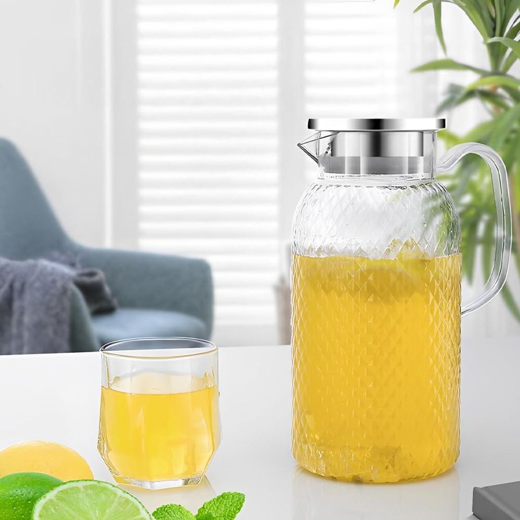 Acryl Krug 2er Pack Kunststoff Wasserkrug mit Deckel und Griff BPA-frei Transparent Saftkrug für Limonade Milch Kaffee Tee Inklusive 1 langen Grif...
