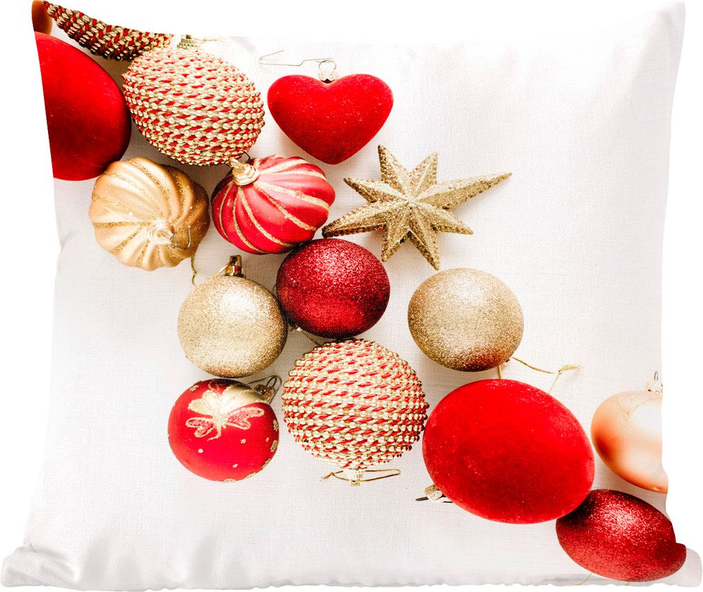 MuchoWow Zierkissen Sofakissen Wohnzimmer Dekokissen 45x45 cm Winter - Rot - Kugeln - Schlafpolster - Polster für das Sofa