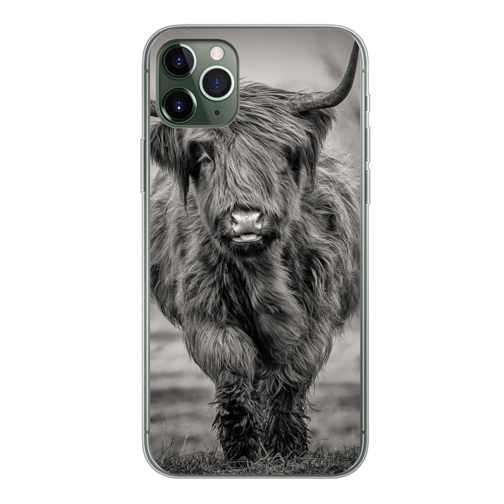 MuchoWow Handyhülle Schutzhülle Hülle für iPhone 11 Pro Max Schottischer Highlander - Schwarz und Weiß Silikon Softcase Handy Hülle - Schutz