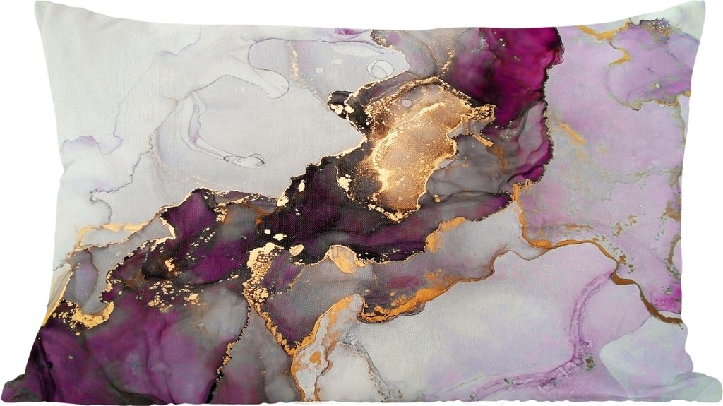 MuchoWow Zierkissen Sofakissen Wohnzimmer Dekokissen 60x40 cm Marmor - Abstrakt - Gold - Lila - Kopfkissen - Polster mit Foto