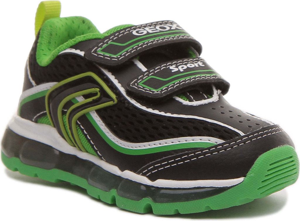 Geox J Android B.C K der 2 Haken und Schleife Riemen Gel Sohle Turnschuhe Schwarz Grün – 1,5 UK - 34 EU - 3 US / Schwarz Grün