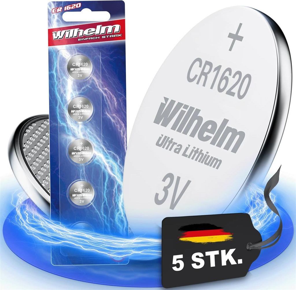 5 x CR1620 WILHELM Lithium Knopfzelle 3V 70mAh ø16x2,0mm Batterie DL1620, 6620
