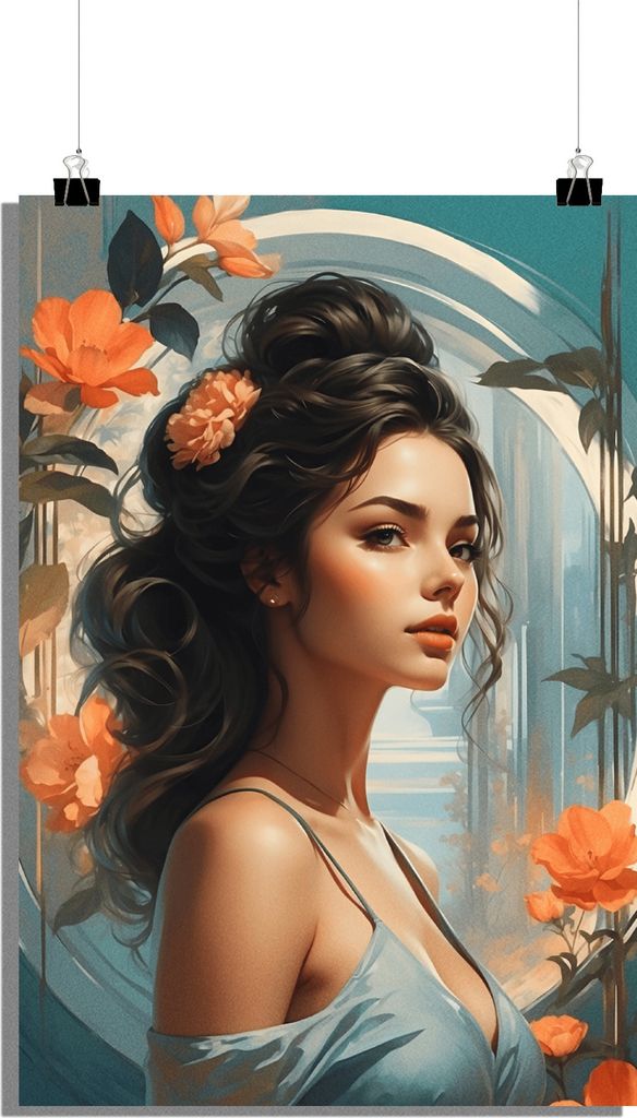 Orientalisches Poster - Frauen Poster - Blumen Poster - Kunst Poster - Stilvolles Poster - 51x71cm - Perfekt zum Einrahmen