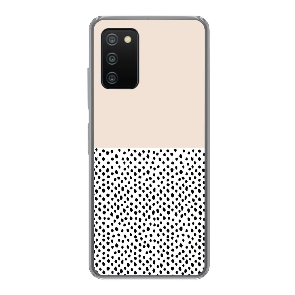 MuchoWow Handyhülle Schutzhülle Hülle für Samsung Galaxy A03s Polka dots - Weiß - Schwarz Silikon Softcase Handy Hülle - Schutz