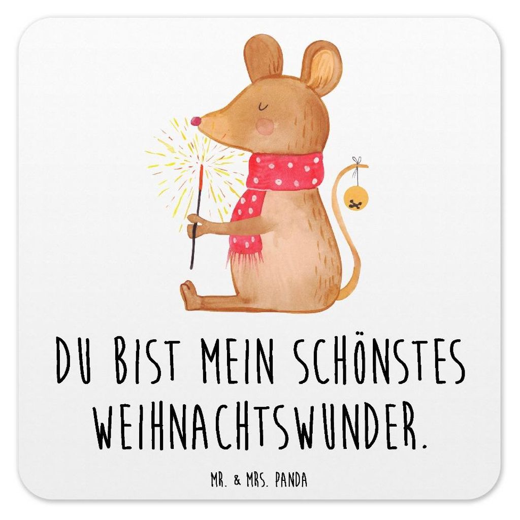 Mr. & Mrs. Panda Tischuntersetzer Maus Weihnachten 6er Set - Weiß - Geschenk, Untersetzer Tisch, Gläser, Glas-Untersetzer, für, Weihnachtswunder...