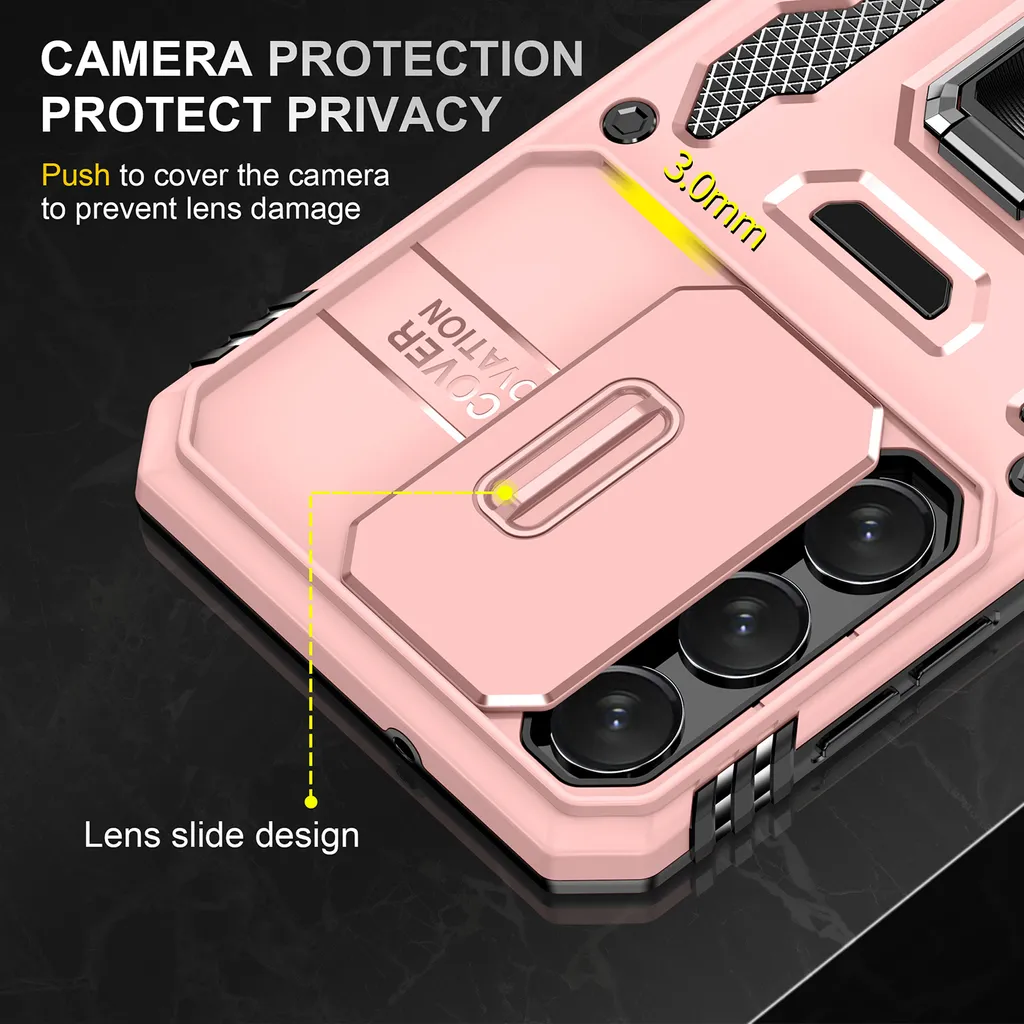 Custodia Elegante Samsung S23 Oro Rosa con Anello e Slider Fotocamera - 12