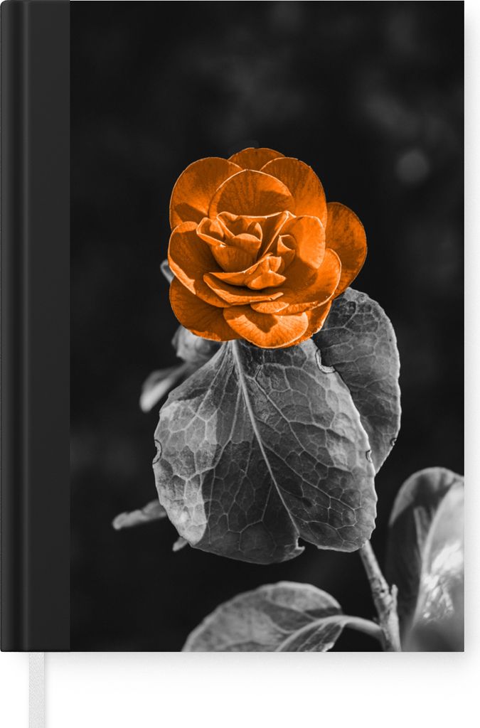 MuchoWow Notizbuch Tagebuch Haushaltsbuch Notebook A5 Blumen - Rosen - Orange - Schwarz - Weiß - Notizblock - Notizheft - Notebook - Schreibbloc...