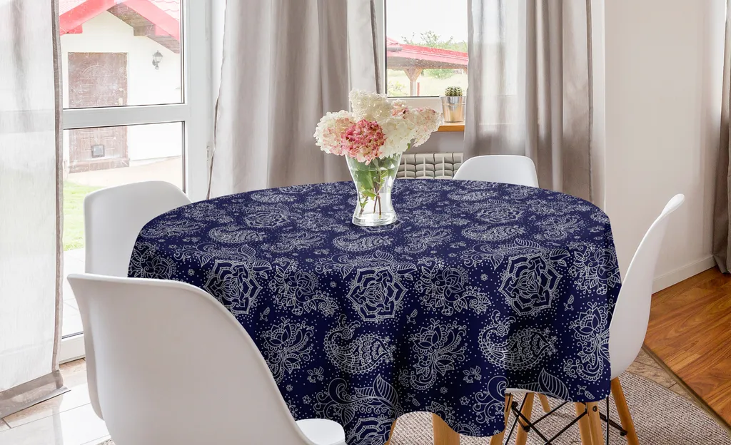 ABAKUHAUS Tovaglia Rotonda Batik Indaco Bianco 150cm per Tavolo Cucina