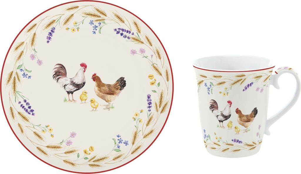 12tlg. Frühstücksset COUNTRY LIFE Bauernhof weiß bunt Produktbild 