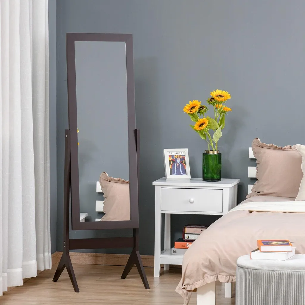 Miroir sur pied stable en MDF café, fini les perçages muraux difficiles - 2