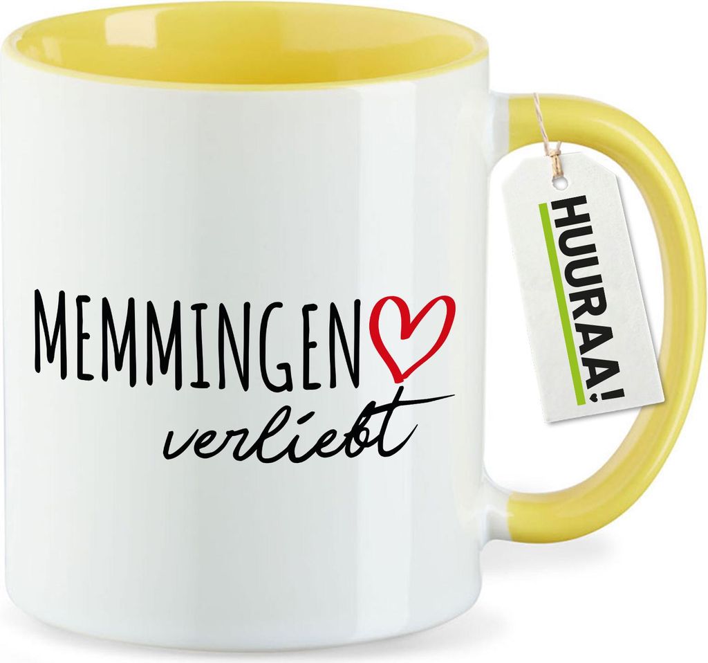 Huuraa Kaffeetasse Memmingen verliebt 330ml Gelb Keramik Kaffeebecher Geschenkidee