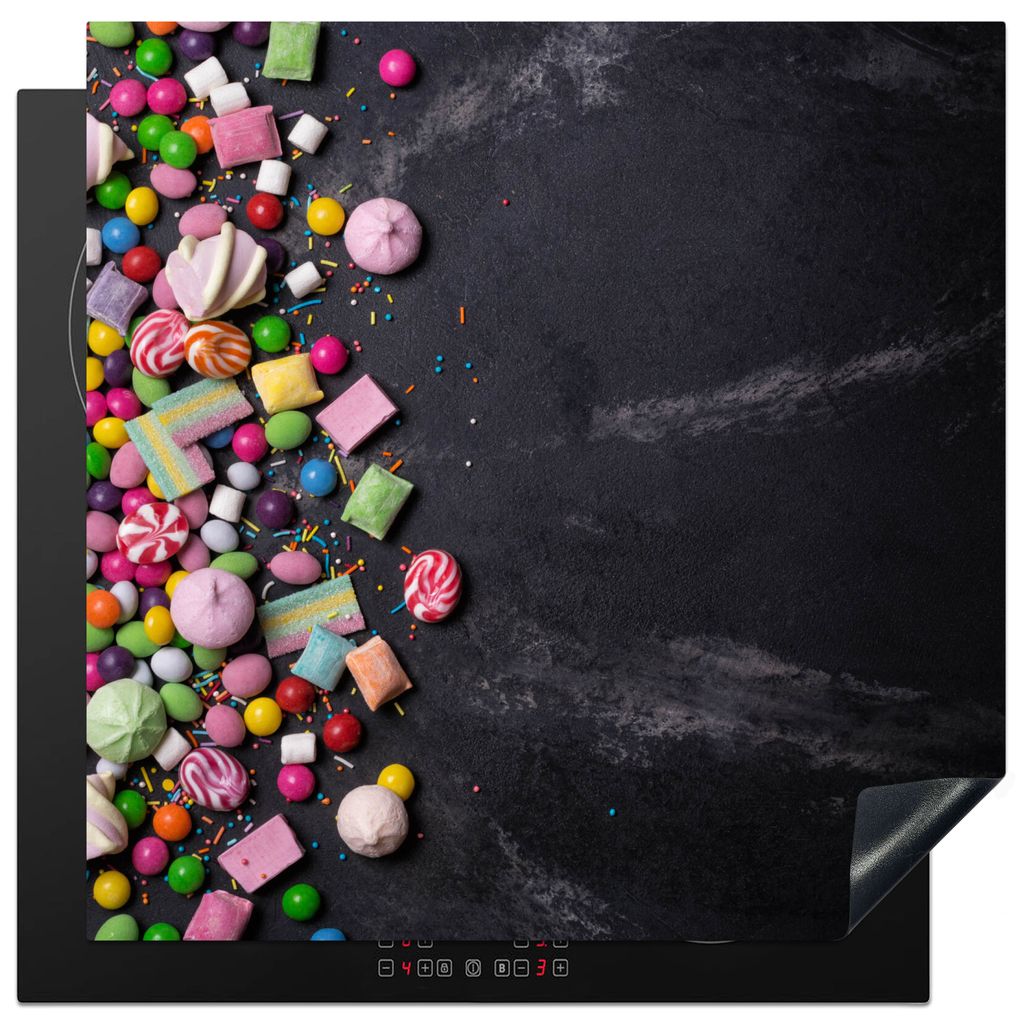 KitchenYeah Herdabdeckplatte Süßigkeiten - Bunt , 78x78cm, Küche Deko, Glaskeramikkochfeld Herdabdeckung, Abdeckplatte fùr Kochfeld
