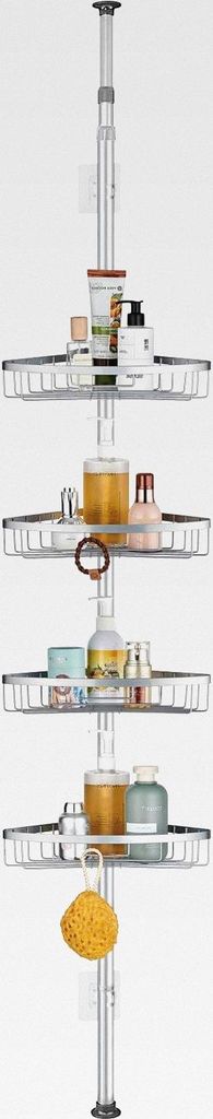 Teleskop Duschregal, Metall Eckregal Badezimmer Regal Teleskopregal Bad, Duschregal Ohne Bohren, Duschablage Ecke für Dusche, Höhenverstellbar vo...