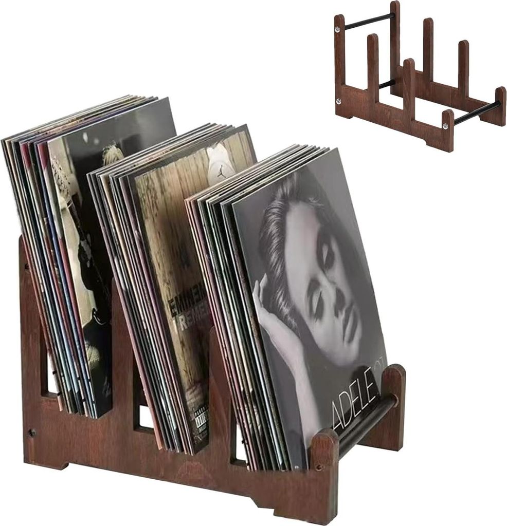 Schallplattenst?nder aus Holz, Schallplatten Aufbewahrung Zeitschriften Bš¹cher Halter St?nder Schallplatten Deko Vinyl Regal Prospekthalter Plat...